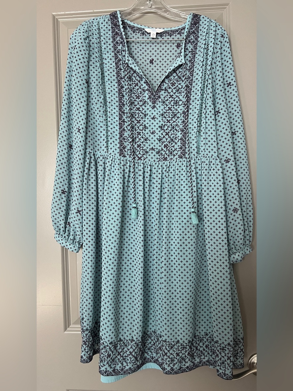 Light Blue Boho Embroidered Peasant Dress